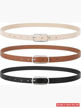 Women's 3-Pack Skinny PU Leather Belts with Gold Buckle for Jeans & Dresses